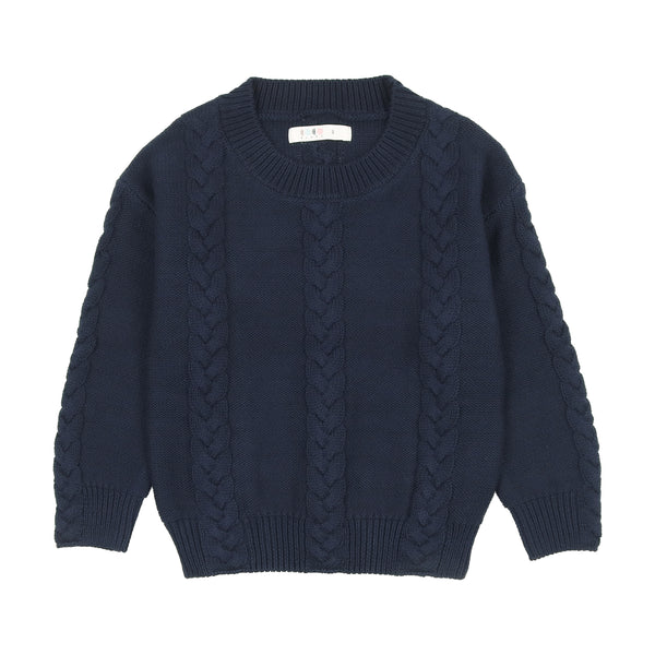 Coco Blanc Cabled Crew Sweater Navy