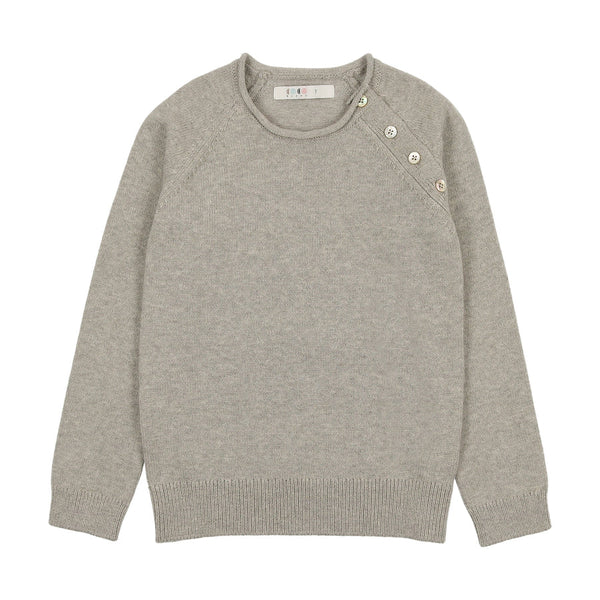 Coco Blanc Crew Button Sweater Light Grey