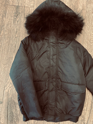 SCOTCH BONNET COAT BLACK CANVAS BLACK FUR