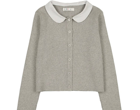 Coco Blanc Peter Pan Knit Ribbed Cardigan Grey