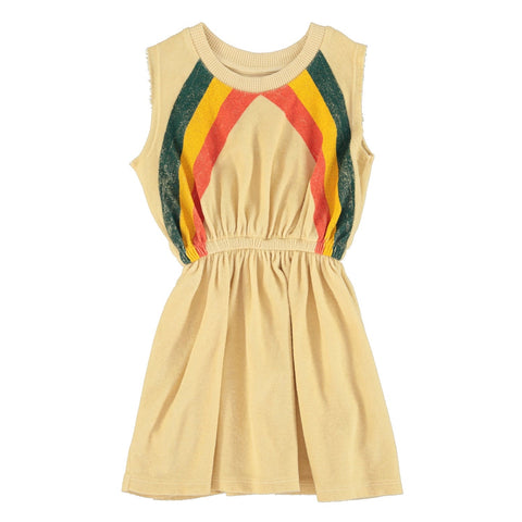 Piupiuchick Knee-Lenght Dress | Sand W/ Multicolor Stripes
