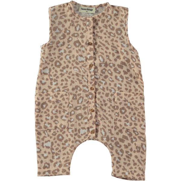 Tocoto Vintage Animal Print Sleeveless Baby Jumpsuit Pink