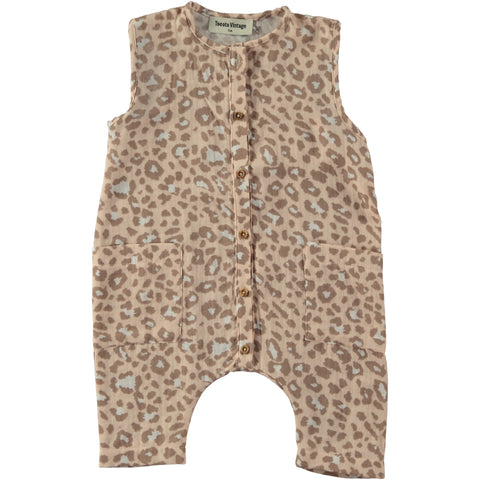 Tocoto Vintage Animal Print Sleeveless Baby Jumpsuit Pink