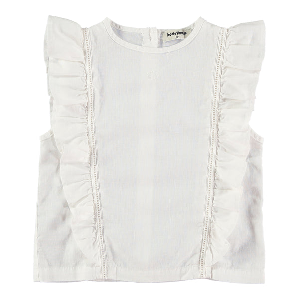 Tocoto Vintage Sleeveless Ruffled Blouse Off White