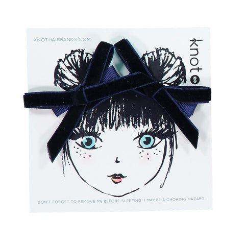 Knot Hairbands Velvet Ribbon Mini Bow Set // Navy