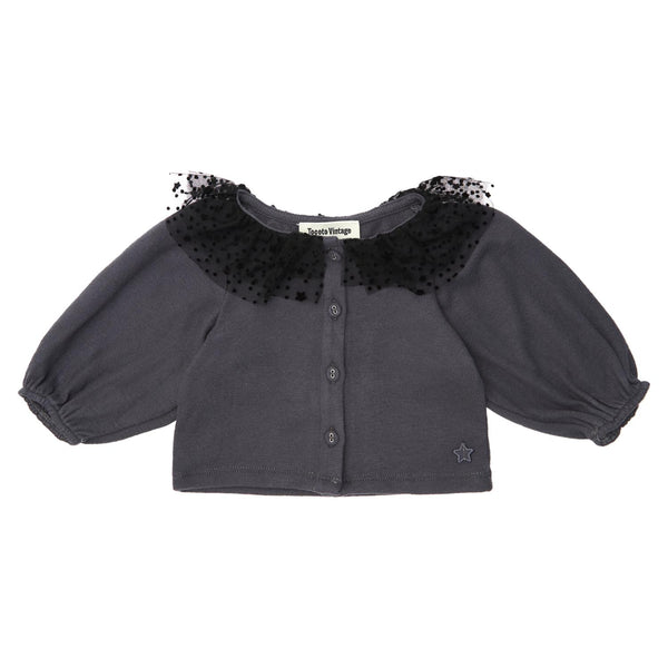 Tocoto Vintage T-Shirt With Buttons Tulle Stars Baby Dark Grey