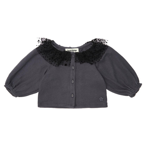 Tocoto Vintage T-Shirt With Buttons Tulle Stars Baby Dark Grey