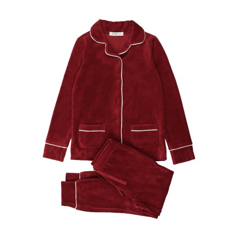 Coco Blanc Velour Grandpa Pjs Darker Raspberry