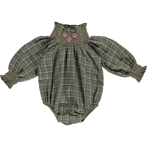 Bebe Organic Juliette Romper Green Tartan Check