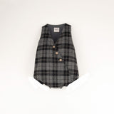 Popelin Grey Check Woollen Crossover Romper Suit