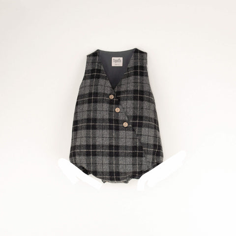 Popelin Grey Check Woollen Crossover Romper Suit