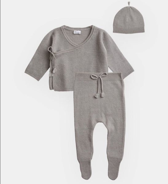 BELLE ENFANT Wrap Top, Leggings, Hat Set Cloud Grey