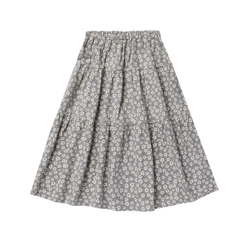 RYLEE & CRU TIERED MIDI SKIRT || BLUE DITSY