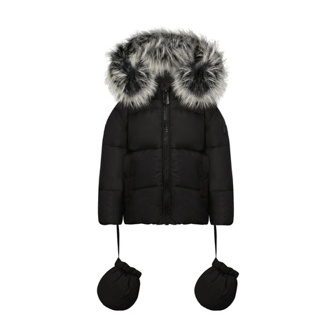 SCOTCH BONNET BASIC BABY BLACK COAT WHITE W/BLACK TIPS FUR