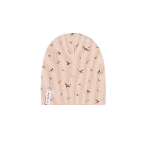 Ely’s & Co Ribbed Cotton - Bird - Brown/Pink - Beanie