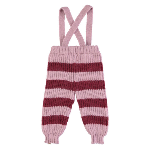 Piupiuchick Knitted baby trousers w/ straps | Pink & raspberry stripes