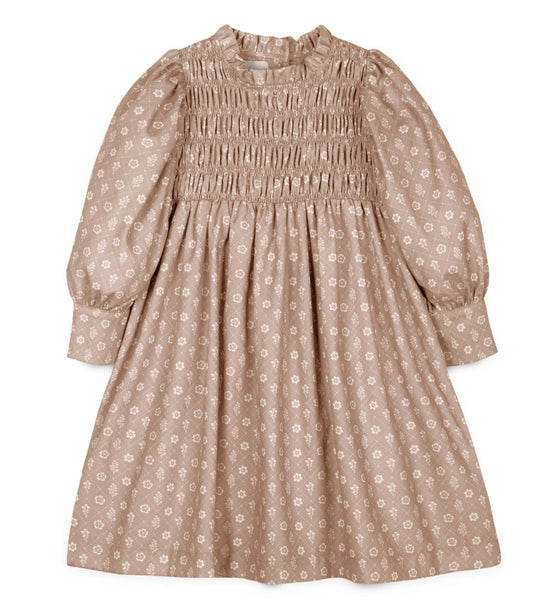 MIPOUNET FRILLED VIYELLA DRESS CAMEL