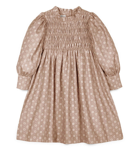 MIPOUNET FRILLED VIYELLA DRESS CAMEL