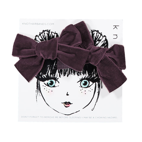 KNOT VELVET RIBBON BOW CLIP SET // PLUM