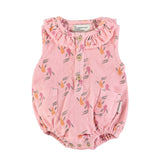 Piupiuchick Sleeveless baby romper | Pink w/multicolor fishes