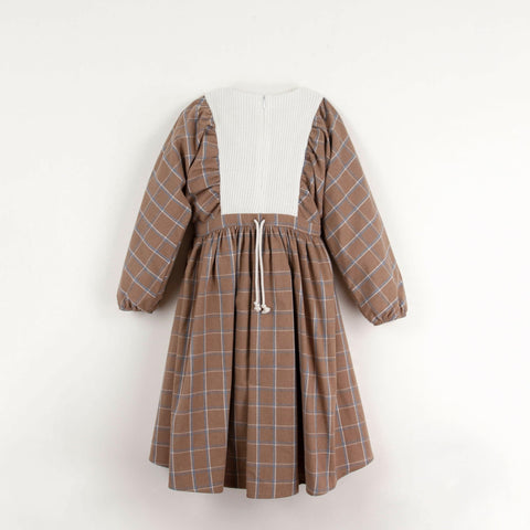 Popelin Terracotta plaid dress with yoke