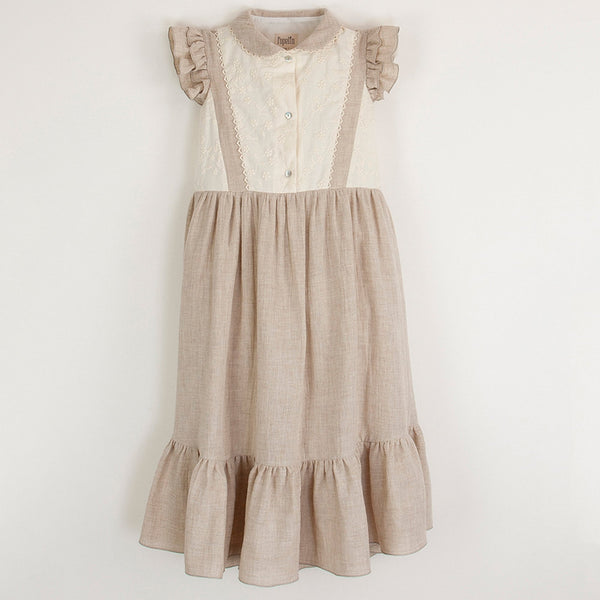 Popelin Organic Sand Dress With Baby-Style Collar