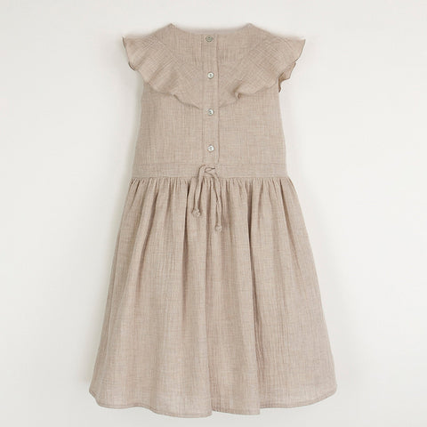 Popelin Sand Organic Dress With Yoke And Frill