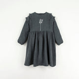 Popelin Dark grey embroidered dress with pintucks