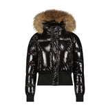 SCOTCH BONNET BOMBER TEENS CROPPED BLACK SHINY NATURAL FUR