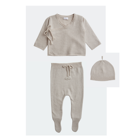 BELLE ENFANT Wrap Top, Leggings, Hat Set Alabaster