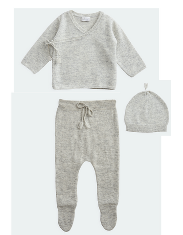 BELLE ENFANT Wrap Top, Leggings, Hat Set Silver Marl