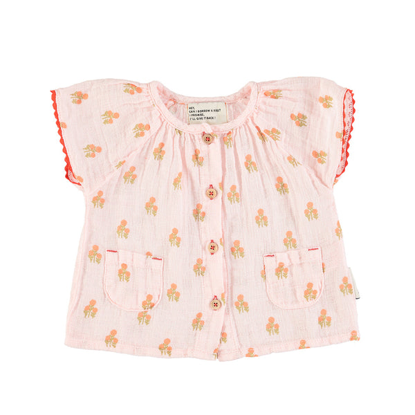 Piupiuchick blouse w/ butterly sleeves | light pink w/ flowers